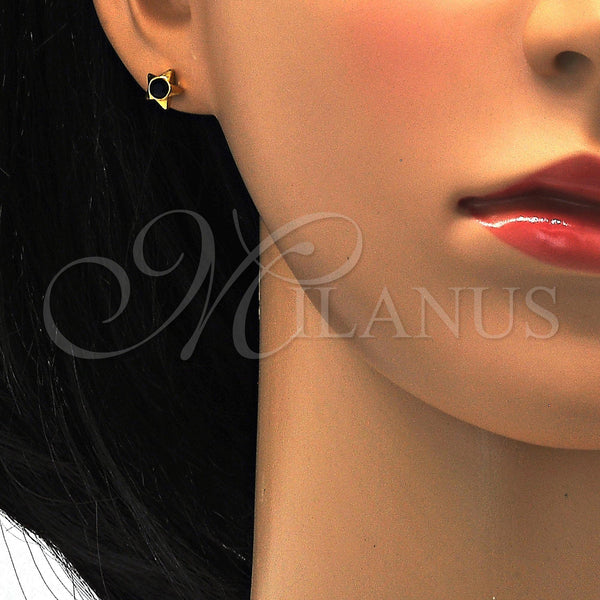 Stainless Steel Stud Earring, Star Design, with Black Crystal, Polished, Golden Finish, 02.271.0016.7