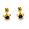 Stainless Steel Stud Earring, Star Design, with Black Crystal, Polished, Golden Finish, 02.271.0016.7