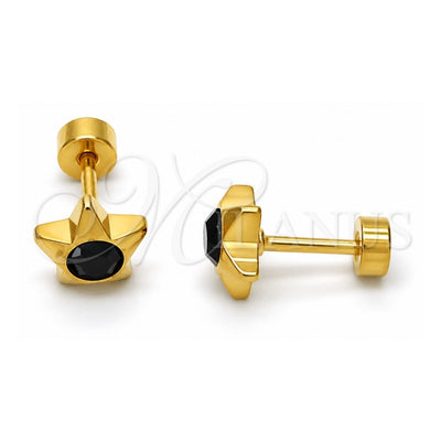 Stainless Steel Stud Earring, Star Design, with Black Crystal, Polished, Golden Finish, 02.271.0016.7