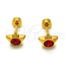 Stainless Steel Stud Earring, Star Design, with Garnet Crystal, Polished, Golden Finish, 02.271.0016.8