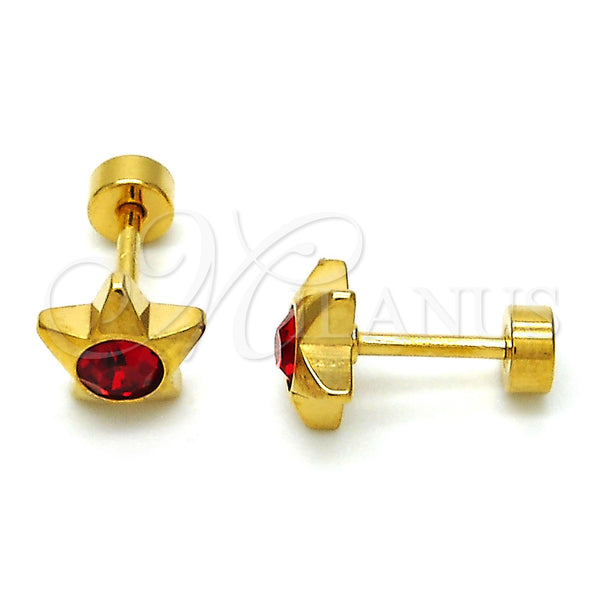 Stainless Steel Ring — Stud Earring Star Design with Garnet Crystal Polished — main product view — SKU 114113 | Acero Inoxidable anillo — Stud Earring estrella diseño with Garnet cristal pulido — SKU 114113
