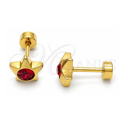 Stainless Steel Stud Earring, Star Design, with Garnet Crystal, Polished, Golden Finish, 02.271.0016.8