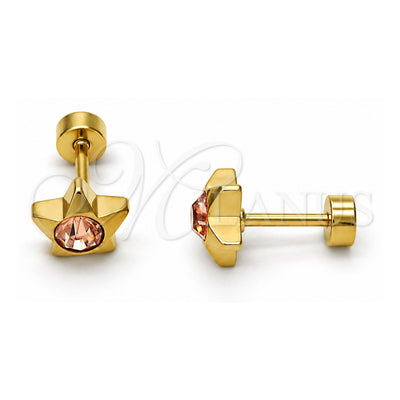 Stainless Steel Stud Earring, Star Design, with Dark Champagne Crystal, Polished, Golden Finish, 02.271.0016.9