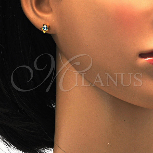 Stainless Steel Ring — Stud Earring Star Design with Aqua Blue Crystal — alternate product view — SKU 114115 | Acero Inoxidable anillo — Stud Earring estrella diseño with Aqua Blue cristal — SKU 114115