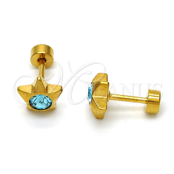 Stainless Steel Stud Earring, Star Design, with Aqua Blue Crystal, Polished, Golden Finish, 02.271.0016.10