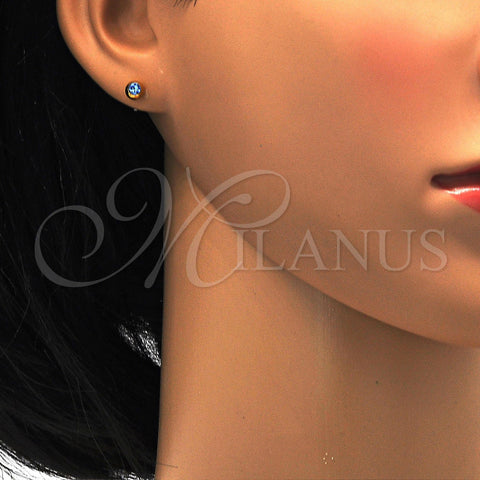 Stainless Steel Stud Earring, with Blue Topaz Crystal, Polished, Golden Finish, 02.271.0017.3