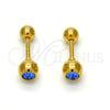 Stainless Steel Stud Earring, with Blue Topaz Crystal, Polished, Golden Finish, 02.271.0017.3