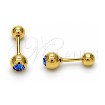 Stainless Steel Stud Earring, with Blue Topaz Crystal, Polished, Golden Finish, 02.271.0017.3