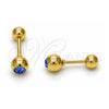Stainless Steel Stud Earring, with Blue Topaz Crystal, Polished, Golden Finish, 02.271.0017.3