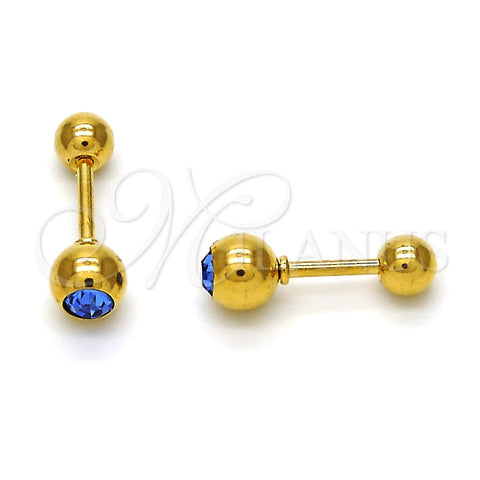 Stainless Steel Stud Earring, with Blue Topaz Crystal, Polished, Golden Finish, 02.271.0017.3