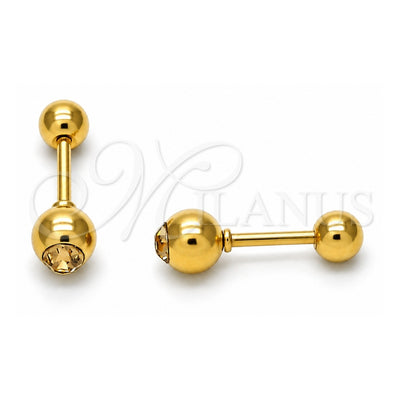 Stainless Steel Stud Earring, with Light Brown Crystal, Polished, Golden Finish, 02.271.0017.4