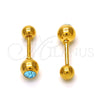 Stainless Steel Stud Earring, with Aqua Blue Crystal, Polished, Golden Finish, 02.271.0017.5