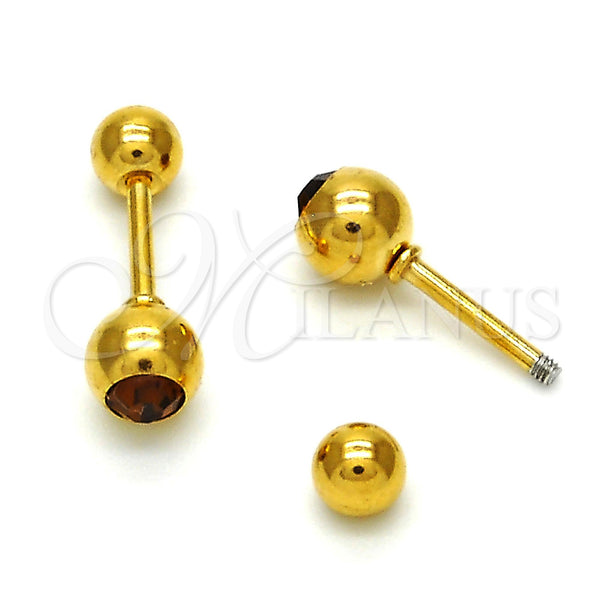 Stainless Steel Stud Earring, with Brown Crystal, Polished, Golden Finish, 02.271.0017.9