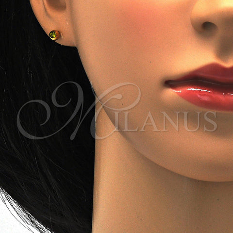 Stainless Steel Stud Earring, with Dark Peridot Crystal, Polished, Golden Finish, 02.271.0017.10