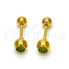 Stainless Steel Stud Earring, with Dark Peridot Crystal, Polished, Golden Finish, 02.271.0017.10