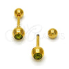 Stainless Steel Stud Earring, with Dark Peridot Crystal, Polished, Golden Finish, 02.271.0017.10