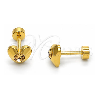 Stainless Steel Stud Earring, Heart Design, with Light Brown Crystal, Polished, Golden Finish, 02.271.0004.1