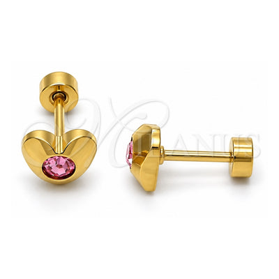 Stainless Steel Stud Earring, Heart Design, with Rose Crystal, Polished, Golden Finish, 02.271.0004.2
