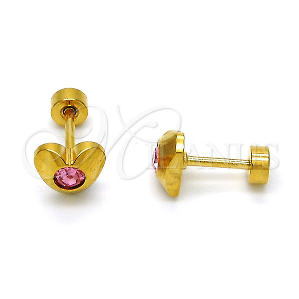 Stainless Steel Stud Earring, Heart Design, with Rose Crystal, Polished, Golden Finish, 02.271.0004.2