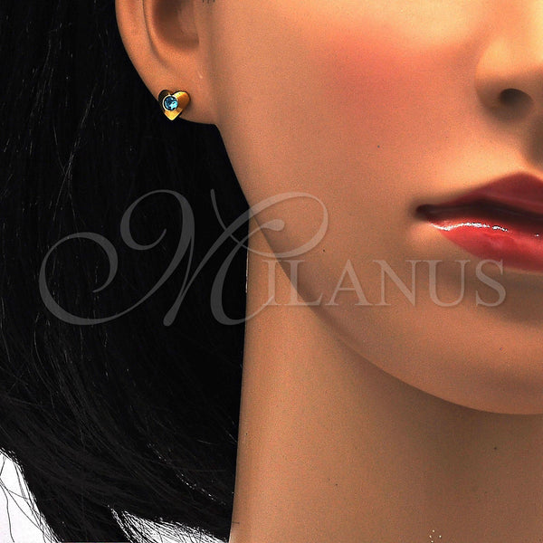 Stainless Steel Ring — Stud Earring Heart Design with Aqua Blue Crystal — alternate product view — SKU 114134 | Acero Inoxidable anillo — Stud Earring corazón diseño with Aqua Blue cristal — SKU 114134