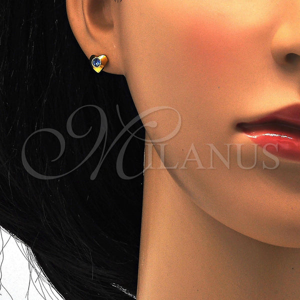 Stainless Steel Ring — Stud Earring Heart Design with Blue Topaz Crystal — alternate product view — SKU 114135 | Acero Inoxidable anillo — Stud Earring corazón diseño with Blue Topaz cristal — SKU 114135