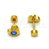 Stainless Steel Stud Earring, Heart Design, with Blue Topaz Crystal, Polished, Golden Finish, 02.271.0004.4