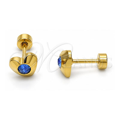 Stainless Steel Stud Earring, Heart Design, with Blue Topaz Crystal, Polished, Golden Finish, 02.271.0004.4