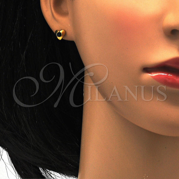 Stainless Steel Ring — Stud Earring Heart Design with Black Crystal Polished — alternate product view — SKU 114136 | Acero Inoxidable anillo — Stud Earring corazón diseño with negro cristal pulido — SKU 114136