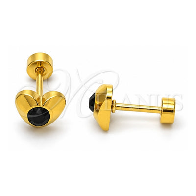 Stainless Steel Stud Earring, Heart Design, with Black Crystal, Polished, Golden Finish, 02.271.0004.5