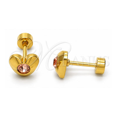 Stainless Steel Stud Earring, Heart Design, with Dark Champagne Crystal, Polished, Golden Finish, 02.271.0004.6