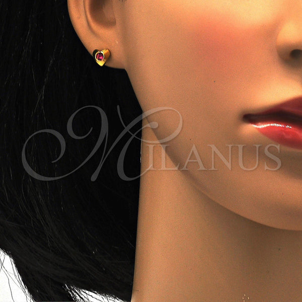 Stainless Steel Ring — Stud Earring Heart Design with Pink Crystal Polished — alternate product view — SKU 114139 | Acero Inoxidable anillo — Stud Earring corazón diseño with Pink cristal pulido — SKU 114139