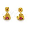 Stainless Steel Stud Earring, Heart Design, with Pink Crystal, Polished, Golden Finish, 02.271.0004.8