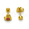 Stainless Steel Stud Earring, Heart Design, with Pink Crystal, Polished, Golden Finish, 02.271.0004.8