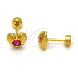 Stainless Steel Ring — Stud Earring Heart Design with Pink Crystal Polished — main product view — SKU 114139 | Acero Inoxidable anillo — Stud Earring corazón diseño with Pink cristal pulido — SKU 114139