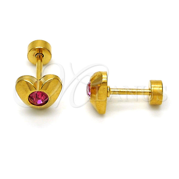 Stainless Steel Ring — Stud Earring Heart Design with Pink Crystal Polished — main product view — SKU 114139 | Acero Inoxidable anillo — Stud Earring corazón diseño with Pink cristal pulido — SKU 114139