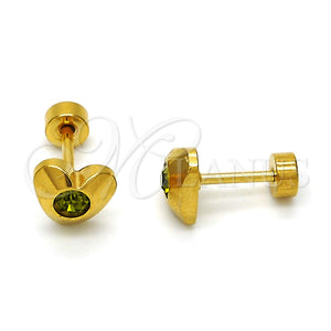 Stainless Steel Ring — Stud Earring Heart Design with Dark Peridot Crystal — main product view — SKU 114140 | Acero Inoxidable anillo — Stud Earring corazón diseño with Dark Peridot cristal — SKU 114140