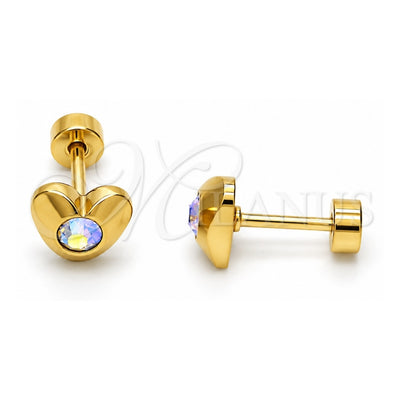 Stainless Steel Stud Earring, Heart Design, with Aurore Boreale Crystal, Polished, Golden Finish, 02.271.0004.10