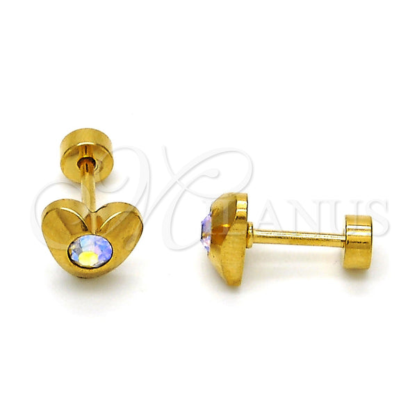 Stainless Steel Stud Earring, Heart Design, with Aurore Boreale Crystal, Polished, Golden Finish, 02.271.0004.10
