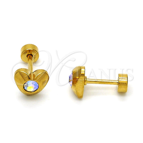 Stainless Steel Stud Earring, Heart Design, with Aurore Boreale Crystal, Polished, Golden Finish, 02.271.0004.10