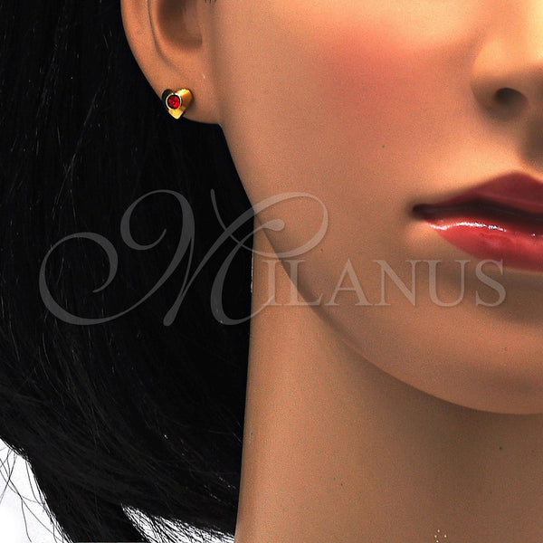 Stainless Steel Ring — Stud Earring Heart Design with Garnet Crystal Polished — alternate product view — SKU 114142 | Acero Inoxidable anillo — Stud Earring corazón diseño with Garnet cristal pulido — SKU 114142