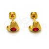 Stainless Steel Stud Earring, Heart Design, with Garnet Crystal, Polished, Golden Finish, 02.271.0004.11