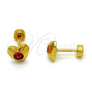 Stainless Steel Ring — Stud Earring Heart Design with Garnet Crystal Polished — main product view — SKU 114142 | Acero Inoxidable anillo — Stud Earring corazón diseño with Garnet cristal pulido — SKU 114142