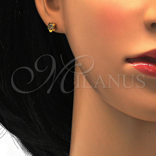 Stainless Steel Ring — Stud Earring Flower Design with Light Brown Crystal — alternate product view — SKU 114143 | Acero Inoxidable anillo — Stud Earring flor diseño with Light Brown cristal — SKU 114143