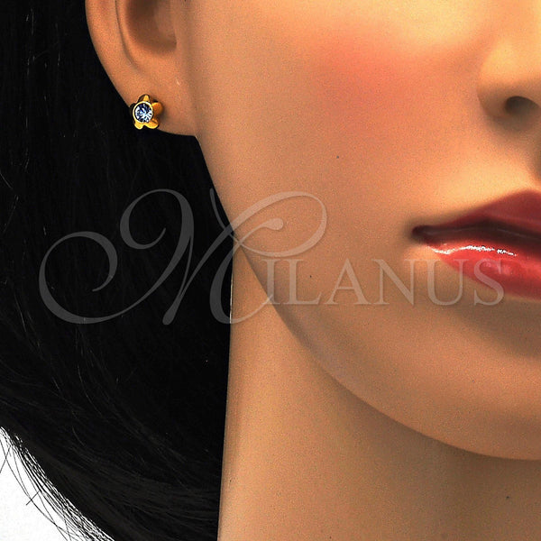 Stainless Steel Ring — Stud Earring Flower Design with Blue Topaz Crystal — alternate product view — SKU 114144 | Acero Inoxidable anillo — Stud Earring flor diseño with Blue Topaz cristal — SKU 114144