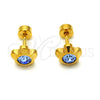 Stainless Steel Stud Earring, Flower Design, with Blue Topaz Crystal, Polished, Golden Finish, 02.271.0019.1