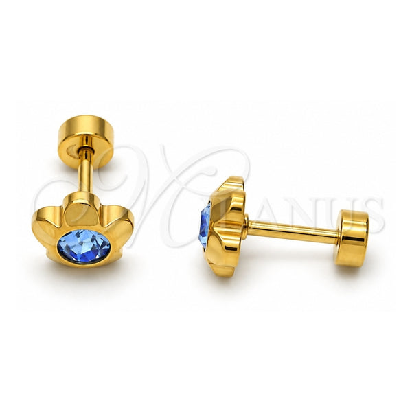 Stainless Steel Stud Earring, Flower Design, with Blue Topaz Crystal, Polished, Golden Finish, 02.271.0019.1
