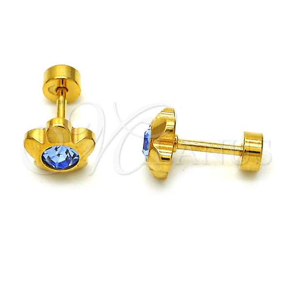 Stainless Steel Stud Earring, Flower Design, with Blue Topaz Crystal, Polished, Golden Finish, 02.271.0019.1