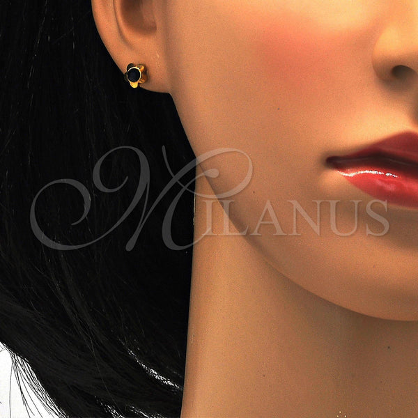Stainless Steel Ring — Stud Earring Flower Design with Black Crystal Polished — alternate product view — SKU 114147 | Acero Inoxidable anillo — Stud Earring flor diseño with negro cristal pulido — SKU 114147