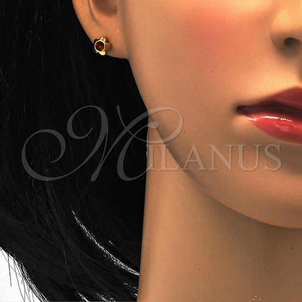 Stainless Steel Ring — Stud Earring Flower Design with Brown Crystal Polished — alternate product view — SKU 114148 | Acero Inoxidable anillo — Stud Earring flor diseño with Brown cristal pulido — SKU 114148