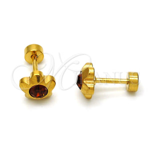 Stainless Steel Ring — Stud Earring Flower Design with Brown Crystal Polished — main product view — SKU 114148 | Acero Inoxidable anillo — Stud Earring flor diseño with Brown cristal pulido — SKU 114148